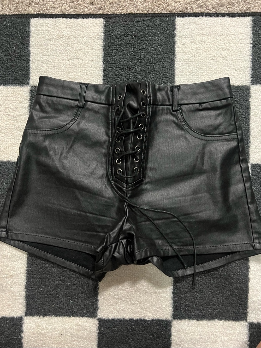 Black Faux Leather Lace-Up Women’s Shorts size small